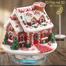 2D Flat, 2D Flat Printed Rotating Gingerbread House Statue With Candy Cane And Christmas Tree 360° Rotating Base, No Electricity Required, Indoor_Outdoor Holiday Decoration, Suitable For Christmas - A - View 6