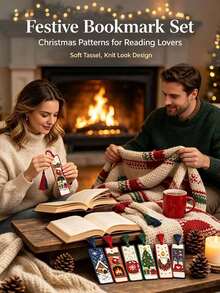 6pcs Christmas Theme Cross Stitch Bookmark Set, DIY Christmas Bookmark Kit, Medium Grid 3-Strand Embroidery Thread, Christmas Tree, Bell And Fireplace Patterns, Includes Needle, Thread, Instructions, Threader And Threading Tool Kit - Multicolor - View 3