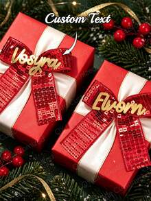Custom Exquisite Red Sequin Bow Accessory, Custom Gold Name Tag, Holiday Gift Packaging, Christmas Theme Party Home Decor Small Item, Custom Bow Pendant - Multicolor 2 - View 1