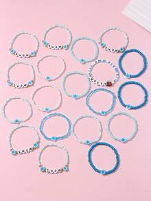 19Pcs Kids Christmas Snowflake Beaded Bracelet Set, Random Color, Holiday Party Favors & Gifts For Girls - Baby Blue - View 11