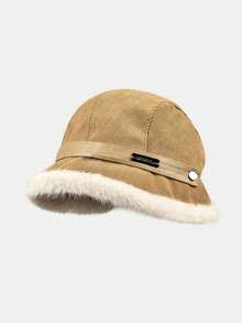 Solid Color Fluffy Bucket Hat, Thickened Warm Winter Hat For Women And Men, Wide Brim, Face-Slimming, Versatile, - Multicolor - View 5