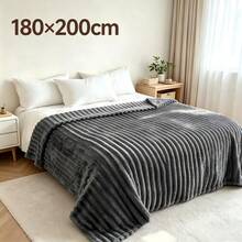 1pc Luxury Double-Sided Faux Rabbit Fur Blanket - Comfortable Striped Flannel, Medium Thickness, Lightweight And Breathable, Soft As A Cloud, Warm And Cozy, Suitable For Napping, Office, Camping, Sofa - Multi-Functional Polyester Bedspread, Christmas Gift - Dark Grey - View 15