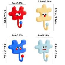 4pcs Puzzle Adhesive Wall Hooks, Cute Random Color Utility Hangers, Creative Decorative Hooks For Clothes Towels Hats, Home Organization Wall Decor - Multicolor - View 3