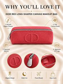 Dior Red Canvas Makeup Bag, 18*6.5*6cm, Single Piece, Smooth Zipper, Spacious, Ideal For Daily Travel And Cosmetic Storage - Red - View 5