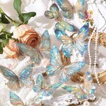 1 Pack 20pcs Ice Crystal Iridescent Butterfly PET Stickers, Decorative Scrapbook Stickers - Multicolor - View 1