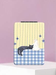 1PC Ins Cat Pet Series Portable Vanity Mirror, Foldable Lightweight Ultra-Thin Convenient Hand Mirror, PU Leather, Suitable For Multiple Scenarios And All People, Rectangular Mirror, Pocket Mirror, Cartoon Cat Rabbit Plaid Fish Pattern Design, Exquisite And Delicate, Easy To Carry, Handheld Makeup Mirror, 180° Flip Cover, Multi-Functional Mini Mirror, Compact Mirror, Mirrors, Daily, Festival, Birthday, Valentine's Day - Multicolor - View 6