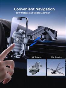Remax Car Phone Holder With Suction Cup, Dashboard Mount, 360° Rotation, One-Click Lock, Adjustable Base, Hollow Silicone Pad, Suitable For 4-6.5 Inch IPhone And Android Phones, Car Accessories, Car Essentials, Car Supplies - Black - View 4