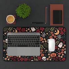 1pc Large Halloween Floral Skull Mouse Pad, Bohemian Style Pumpkin Ghost Moon Vintage Desk Mat, Non-Slip Gaming Keyboard Pad - View 2