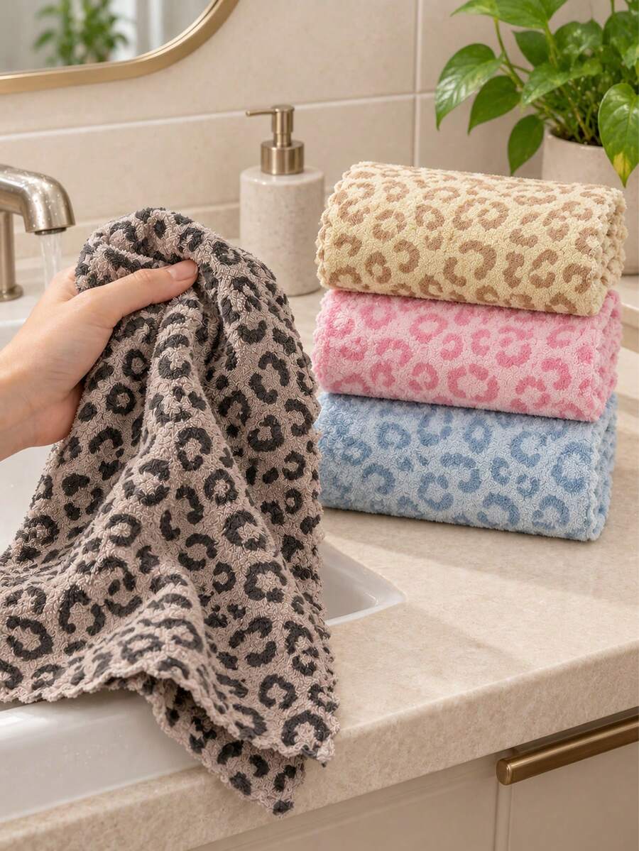 Leopard Print Dish Cloth, Quick Dry, Thick, Extra Wide Kitchen Towel, Dish Cloth, Table Linen, Hand Towel, Kitchen Decor, Home Decor, Housewarming Gift For Neighbors, Kitchen Napkins And Dish Cloths, Home Essentials, Gift, Ideal For Kitchen And Bathroom - Multicolor - View 1