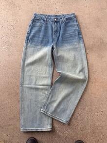 Herr vintage jeans med gradient, vida ben, lös rak passform, klassisk 5-fickorsdesign och gradienttvätt från topp till botten, lämpliga för avslappnad vardagsstil - Ljustvätt - Visa 3