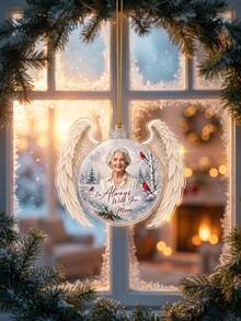 1pc Custom Photo And Text Angel Wings Memorial Christmas Ornament, Personalized Remembrance Keepsake For Lost Loved One, Xmas Tree Decoration Sympathy Gift - Multicolor - View 4