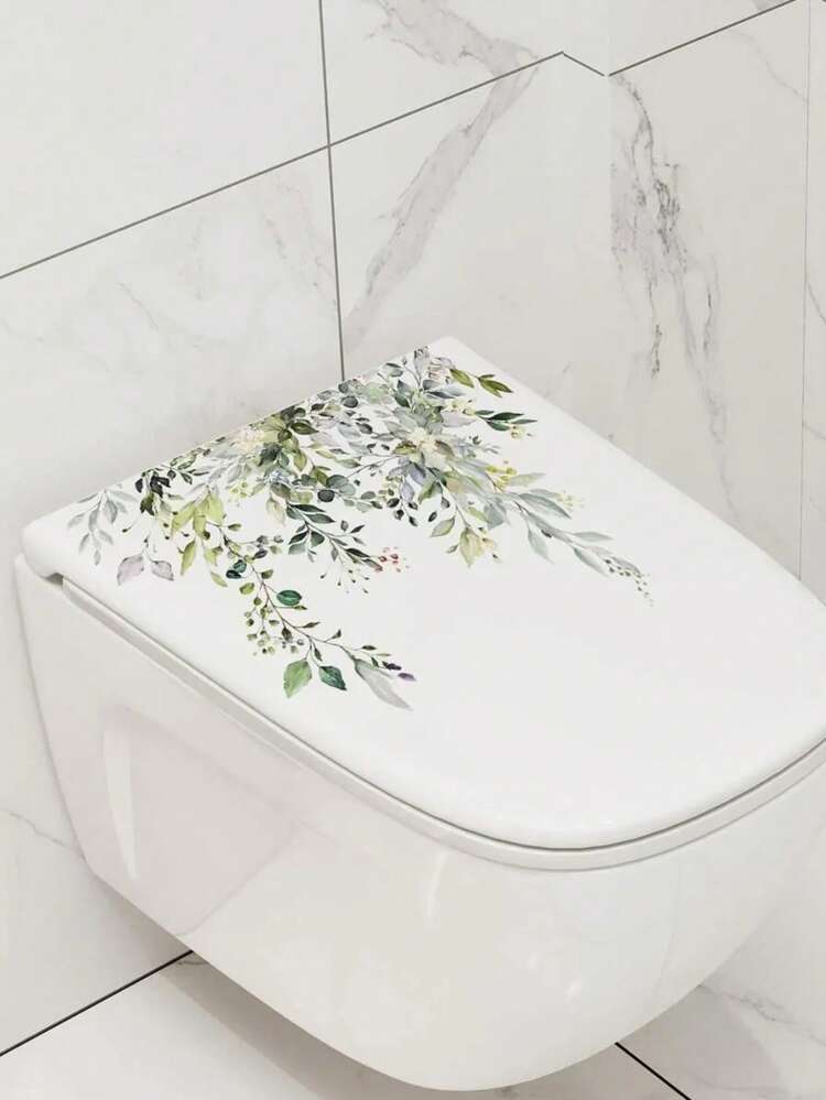 1件裝 PVC 馬桶蓋貼紙，植物圖案馬桶凳貼紙，浴室用貼紙、牆貼、乙烯基貼紙，居家裝飾春季裝飾品，刷新家居氛圍，節日裝飾貼紙禮物，生日畢業禮 - 多色 - 查看 4