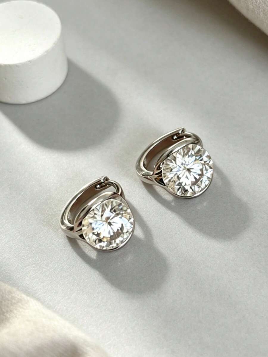 Women's Super Shiny Cubic Zirconia Geometric Earrings - White Gold Zirconia Stud Earrings - View 1