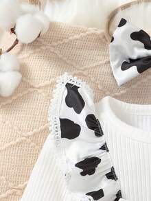 2-Piece Set, For Baby Girls, Soft And Comfortable, Casual, Stylish, Elegant And Cute, Featuring Lace Trim, Embroidered Bow Decorations, Patchwork Prints, And Ruffled Hem Rompers And Headband Set. Suitable For Everyday Wear, Vacations, Parties, Outdoor Activities, And Photoshoots. - Multicolor - View 6