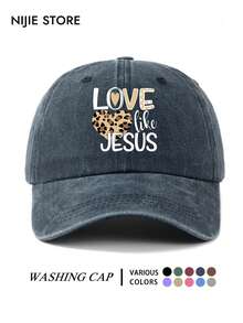 1pc "LOVE Like JESUS" Letter Print Leopard Heart Pattern Adjustable Washable Baseball Cap, Fun Vintage Style, Gift For Men, Women, Dad, Husband, Colleagues, Lightweight Comfortable Sun Protection Multi-Functional Baseball Cap, Unisex Baseball Cap, Suitable For Daily Wear, Commuting, Outdoor Activities And Decoration - A - View 5
