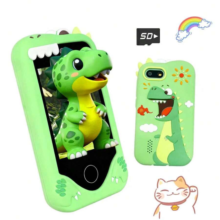 Telepon Mainan Anak, Layar Sentuh 2,8 Inci, Gaya Dinosaurus, Permainan, Musik, Stiker Anak, Kartu SD, Hadiah Natal dan Ulang Tahun untuk Anak Usia 3-12 Tahun