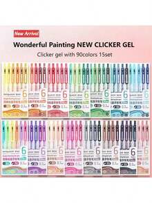 Languo NEW Comfortable-Big Refill 6pcs/Set 90colors Clicker Gel Pen Colors Graffiti Gel Pen,Full Needle Nib,High Quality Ink Artist Drawing For Stackable Colors, Doodle Drawing, Handwriting, Learning Markers Art Supplies Stationery - Sets - View 13