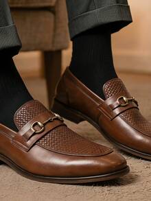 Mocasines de piel para Hombre con Textura Trenzada y Herraje Metálico - Caqui - Ver 2