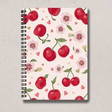 A5 Spiral Coil Notebook, 100 Pages, 50 Sheets, Clean White Cover, Water Red Cherry, Flower And Heart Pattern Design, Sweet Lined Notebook For Classroom Notes, Daily Writing, Back To School Supplies, School Stationery Gift For Students - Cherry - View 3