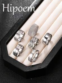 Hipoem Set Cincin Pria Stainless Steel Bergaya 6 Buah dengan Motif Ular Jala dan Elemen Angka Romawi, Cocok untuk Pemakaian Sehari-hari, Kencan, dan Aksesori Pesta Halloween - Perak - View 10