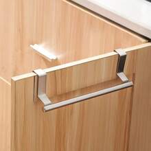 1pc Kitchen Sink Towel Rack Cabinet Door Hook, No-Drill Kitchen Cabinet Door Hanging Rack, Drawer Towel Rack, Available In Black/Silver/White - Silver - View 10