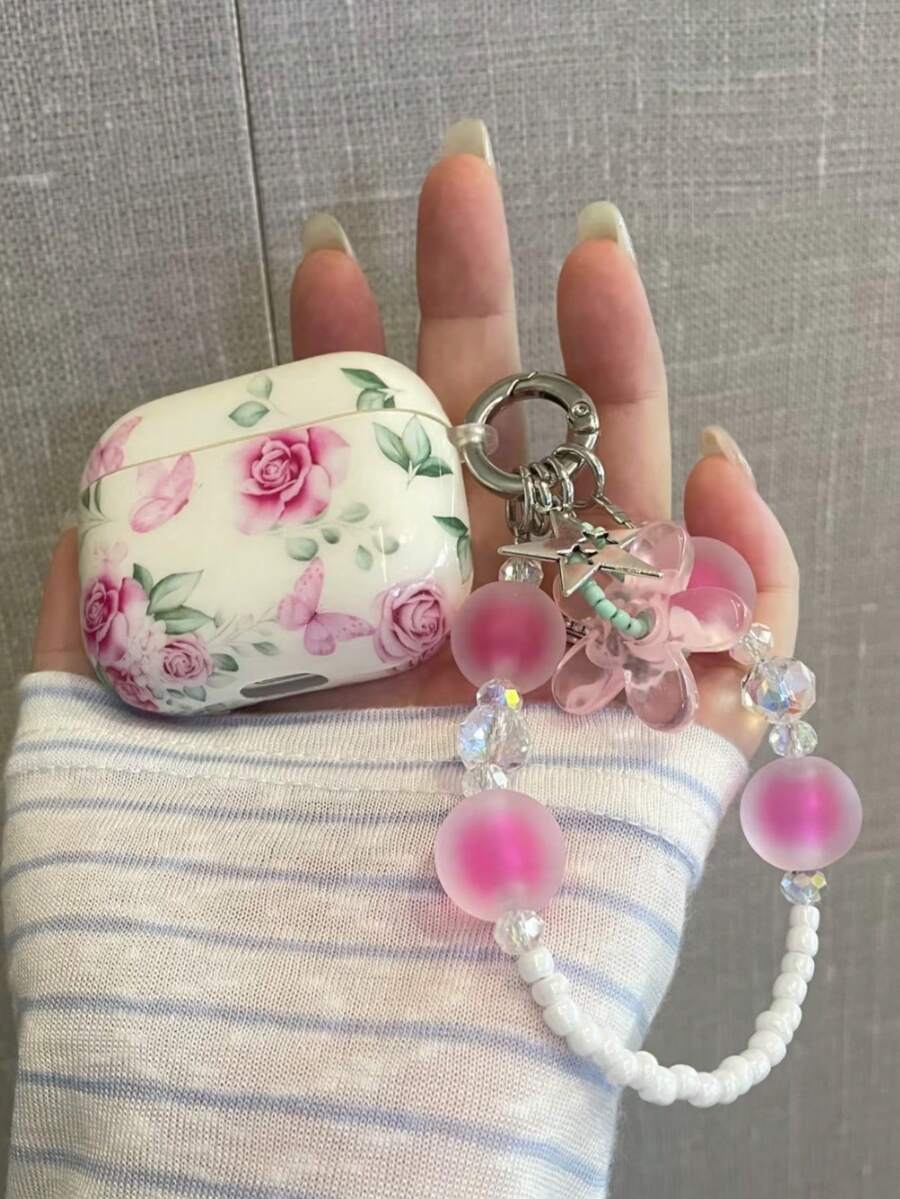 Vintage Colorful Rose Design Soft Silicone Protective Case For AirPods 4, Pro 3, Bluetooth 1/2/3, Pro 2, Pro 3, Anti-Drop Earbud Cover - Baby Pink - View 1