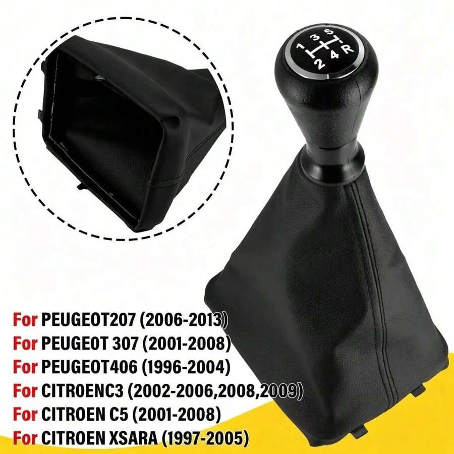 5速排檔桿頭適用於 Peugeot 207 307 406 C3 C4 C5 XSARA,含換檔桿套皮套蓋,全新汽車配件 - 黑色 5 速套裝 - 查看 1