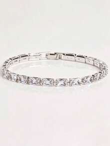 Vintage White Zirconia Tennis Chain Bracelet With Gemstone Beads - Classic Fashion Accessory - Silver White - View 10
