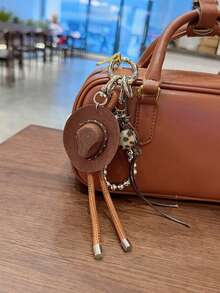Yogodlns Lucky Cowboy Hat Keychain Pendant, Handmade Braided Rope & Faux Leather Charm, Car Key Bag Accessory, Decorative Design Key Ring - Multicolor - View 2