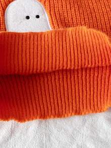 Boys Cute Solid Color Ghost Embroidered Knit Pullover Sweater Long Sleeve Suitable For School Daily Wear Spring Autumn Winter - Orange - View 5