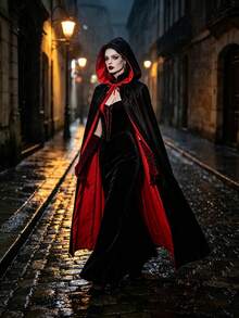 Hooded Double-Sided Black And Red Cloak, Double-Sided Vampire Cloak, Halloween Death Wizard Cosplay Costume Props. - Multicolor - View 1