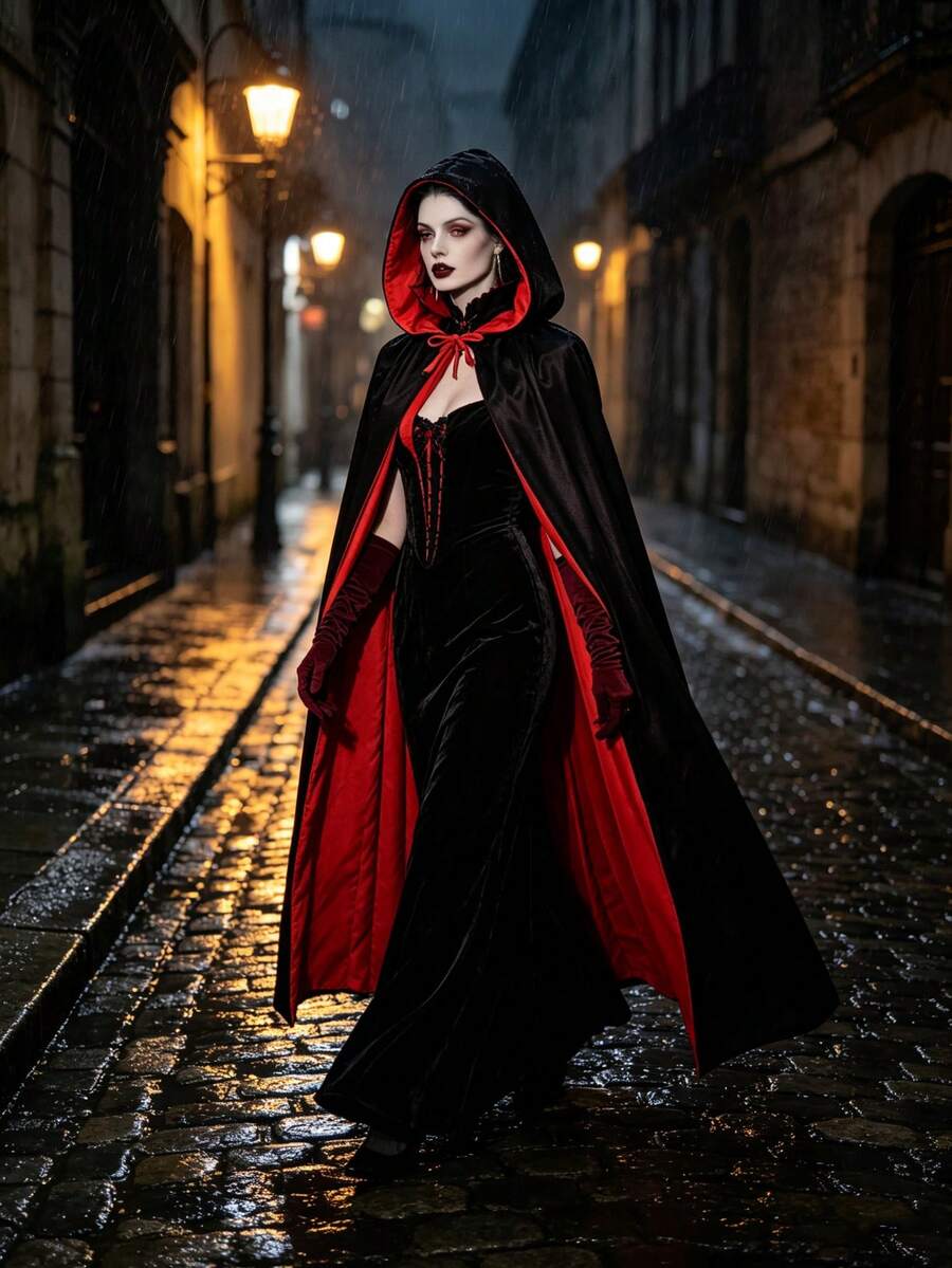 Hooded Double-Sided Black And Red Cloak, Double-Sided Vampire Cloak, Halloween Death Wizard Cosplay Costume Props. - Multicolor - View 1