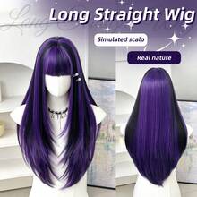 7JHH WIGS 26 Inch Green & Golden Highlight Wig With Bangs Long Layered Straight Hair Wigs For WomenNatural Looking Synthetic Heat Resistant Fiber Wig For Daily Wear, Hallowmas Party Cosplay Use - Multicolor - View 14