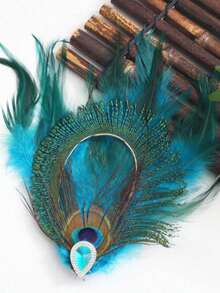 New Colorful Peacock Feather Hair Clip, Vintage Candy Color Feather Headpiece, Bohemian Hair Accessory - Black - View 3