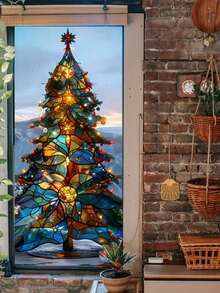 Large Stained‑Glass Style Christmas Tree Window Cling, Double‑Sided Xmas Tree Static Decal, Reusable Holiday Glass Sticker For Door, Bedroom, Living Room, Winter Christmas Home Wall Decor,Christmas,Christmas Decrations,Christmas Decor Home,Gifts - A - View 4