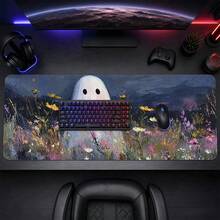 1pc Halloween Ghost And Wildflower Oil Painting Print Extended Mouse Pad, Dark Vintage Floral Keyboard Desk Mat, Cute Desktop Decor - View 3