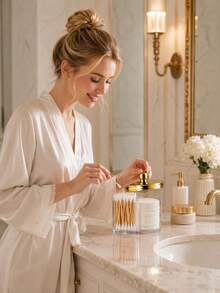 Transparent Thickened Acrylic Jar Body With Glossy Gold Lid, Dust-Proof Protection For Makeup Pads, Suitable For Bathroom Vanity And Dressing Table - Multicolor - View 5