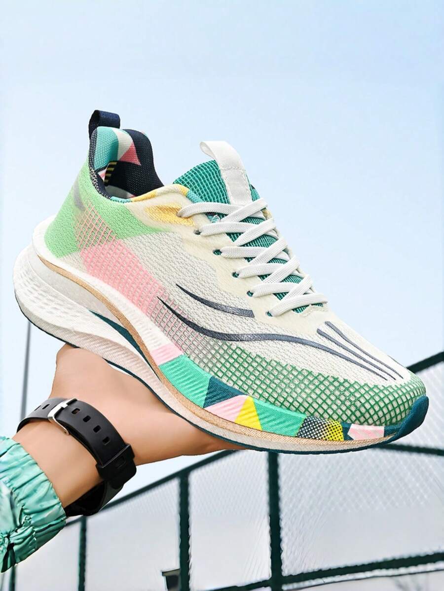 Men's Mesh Carbon Plate Breathable Sports Casual Running Shoes - White and green - View 1