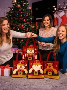 1pc Christmas Plush Doll Gift Bag Set With Sturdy Handles - Features Santa Claus, Snowman, And Reindeer Patterns. Durable And Reusable Holiday Gift Bags, Suitable For Candy And Stocking Stuffers, High-Quality Stitching, Ideal For Holiday Wrapping - Multicolor - View 2