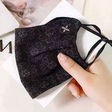 1pc Women's Rhinestone Decorated Floral Face Mask, Comfortable Soft Velvet Fabric Mask, Suitable For Daily Wear And Gatherings - Multicolor - View 13
