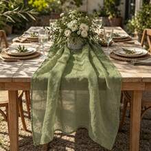 10pcs Sage Green Gauze Table Runner, Bohemian Style Sheer Table Runner, Rustic Semi-Transparent Gauze Table Decor, Suitable For Wedding Reception, Bridal Shower, Baby Shower, Birthday Party, Banquet, Farmhouse Dining Table, Table Centerpiece, Party And Home Decor - Sage Green - View 7