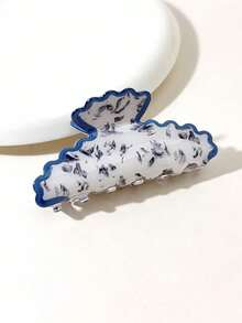 1Pc Women Wavy‑Edge Marble Print Hair Claw, Retro Mottled Pattern Large Hair Grab Clip, Daily Hair Accessories - Multicolor - View 12