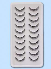 10 Pairs Complete False Eyelashes Transparent Style Faux Mink Lashes Natural Long Gift For Women - Black - View 1