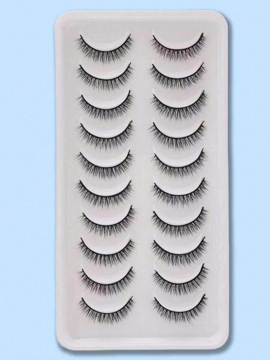 10 Pairs Complete False Eyelashes Transparent Style Faux Mink Lashes Natural Long Gift For Women - Black - View 1