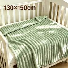 1pc Luxury Double-Sided Faux Rabbit Fur Blanket - Comfortable Striped Flannel, Soft & Warm, Suitable For Nap, Office, Camping, Sofa - Multi-Functional Polyester Bed Cover, Christmas Gift - Light Green - View 14
