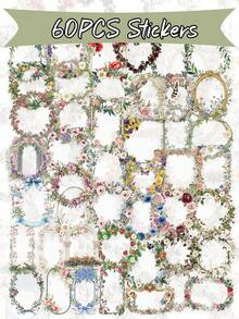 60pcs Transparent Floral Frame Stickers, Waterproof Aesthetic PET Floral Stickers, Suitable For Phone Case Cup Fridge Journal, Water Bottle, Scrapbook(Frame). - 1 Set - View 11