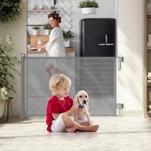Puerta de  Retráctil para Bebés y Niños 86 x 180 cm, Barrera Protectora Ajustable para Escaleras, Puertas y Pasillos, Reja Infantil para el Hogar - Gris oscuro - Ver 8