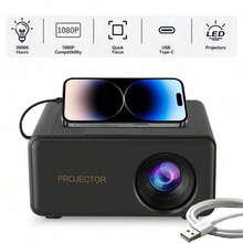 Portable Home Projector, Native 720P HD, Supports 1080P, USB Plug And Play Connection, Comes With Remote Control, Compatible With Smartphones, Tablets, Laptops And LCD Screens, Suitable For Family Movie Night And Indoor Entertainment - Black - View 5