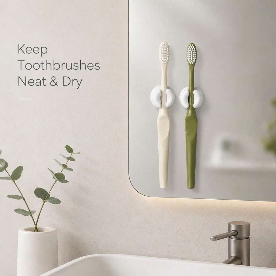 5pcs No-Drill Adhesive Wall-Mounted Toothbrush Holder, Space-Saving Bathroom Toothbrush Storage Rack, Strong Adhesive For Tiles, Mirrors And Glass, Portable Accessory For Home, Apartment And Travel, Home Decor, Bedroom Decor, Toilet Accessory, Household Storage Rack, Room Decoration, Gift For Boyfriend, Home Essential, Christmas Gift - Multicolor - View 1