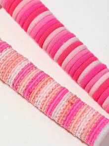 111pcs Girls Pink Rhinestone Heart Bow Crown Hair Ties Ribbon Bow Hair Clips Thumb Rings High Elasticity Durable Non-Damaging Hair Bands For Daily Use - Pink - View 4
